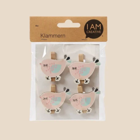 Holzklammer Vogel rosa, 4 Stk.