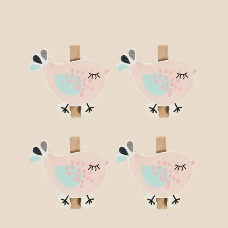 Holzklammer Vogel rosa, 4 Stk.