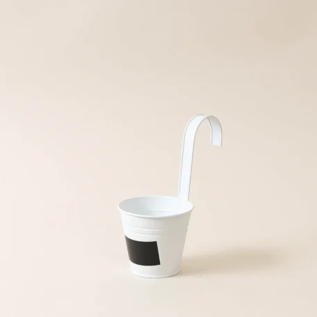 Blechtopf weiss mit Tafel & Haken