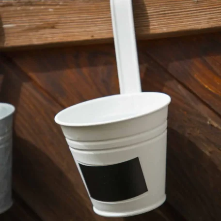 Blechtopf weiss mit Tafel & Haken