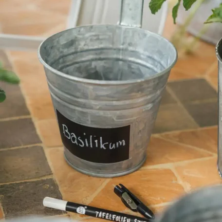 Blumentopf silber mit Bügelhalter & Tafel