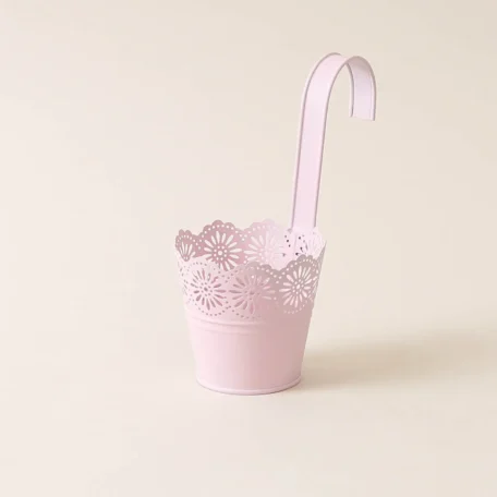 Blumentopf rosa mit Bügelhalter, D11 x H22 cm