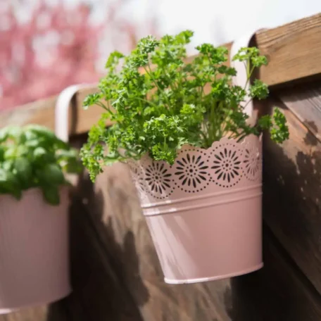 Blumentopf rosa mit Bügelhalter, Ø 14 x 23.5 cm