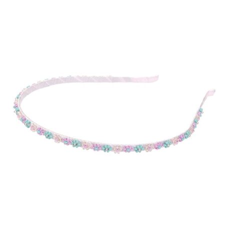 Serre-tête perles de verre rose/bleu