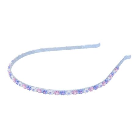 Serre-tête perles de verre bleu clair/rose