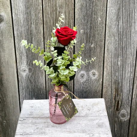 Rose rouge 35cm avec vase - stabilisé