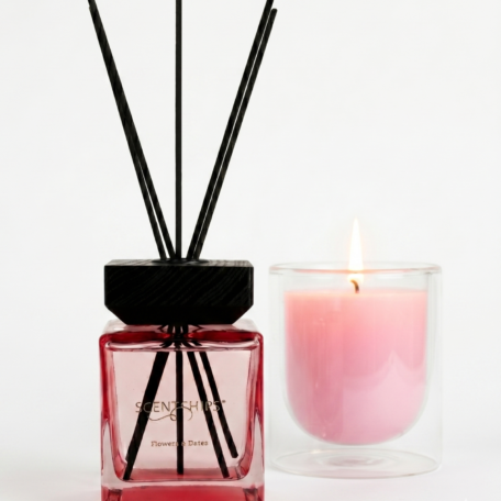 Coffret cadeau Pink Lebenslust & Herzenswärme (bougie parfumée et bâtonnets parfumés)