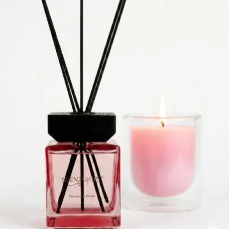 Coffret cadeau Pink Lebenslust & Herzenswärme (bougie parfumée et bâtonnets parfumés)