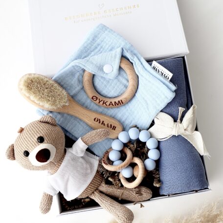 Boîte cadeau pour bébé „Petit Ours“ bleu