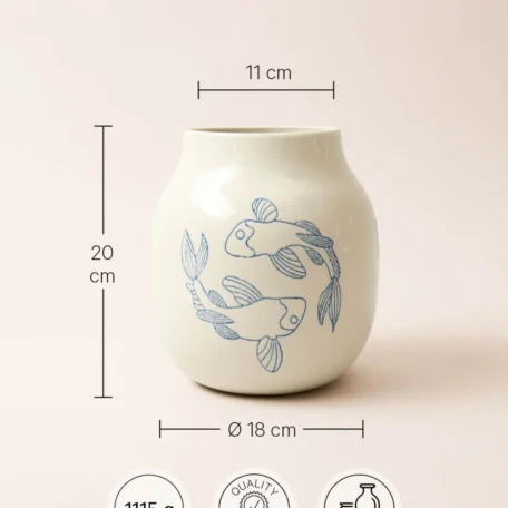 Vase en céramique blanc cassé, motif carpe koï