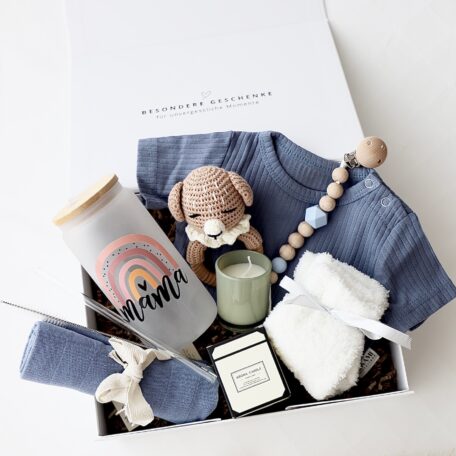 Coffret cadeau maman & bébé « Oslo » bleu arc-en-ciel