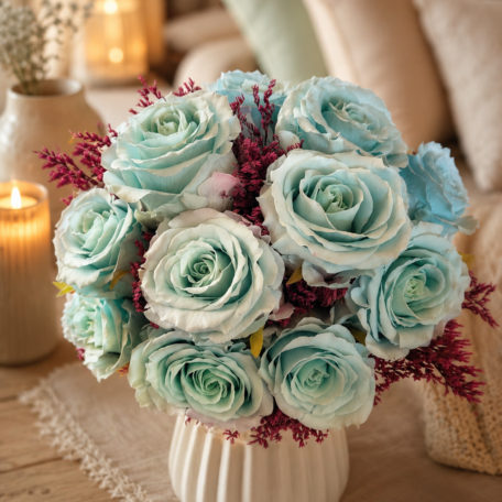 Strauss mit 25 stabilisierten Rosen, hellblau