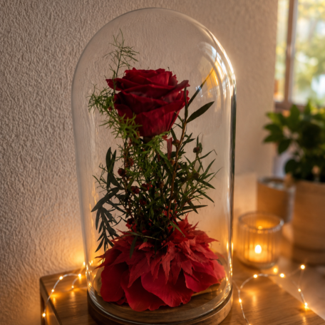 Rose in Glasglocke