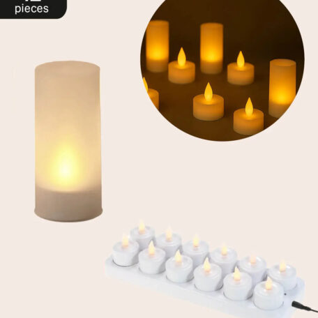 Bougies chauffe-plat / lanternes LED scintillantes 2 en 1 - Blanc chaud, lot de 12.