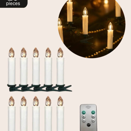 Bougies LED pour sapin de Noël avec clip, blanc chaud, 10 cm, lot de 20.