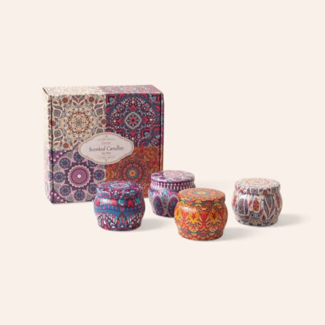 Coffret cadeau de bougies parfumées au motif mandala - 100% Cire de soja
