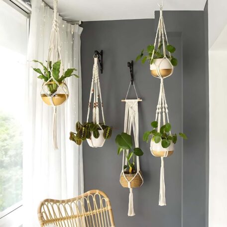 Boho Makramee Blumenampel 4er Set - Handgeknüpft