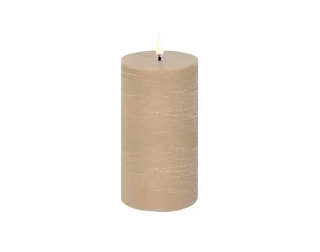 LED-Stumpenkerze, Beige, rustikal, 7,8 x 15 cm