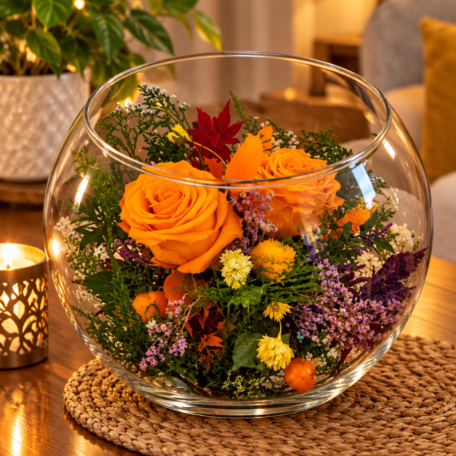 Arrangement dans une coupe en verre «Pour toi»